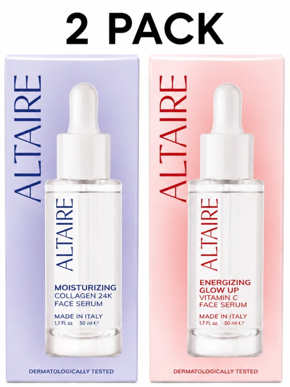 Altaire 2 Pack Face Serum Moisturizing Collagen 24K & Energizing Vitamin C 1.7oz